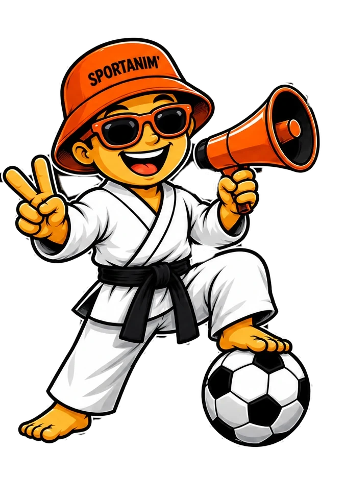 Sporty, la mascotte de Sportanim', avec son bob orange et son mégaphone.